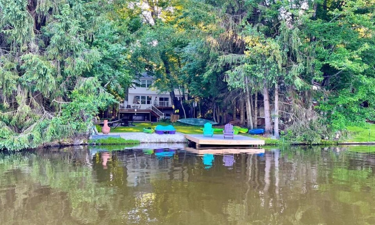 Pocono Lake House | Lakefront Hot Tub Private Dock Kayaks Canoe Fire Pit Dog Friendly