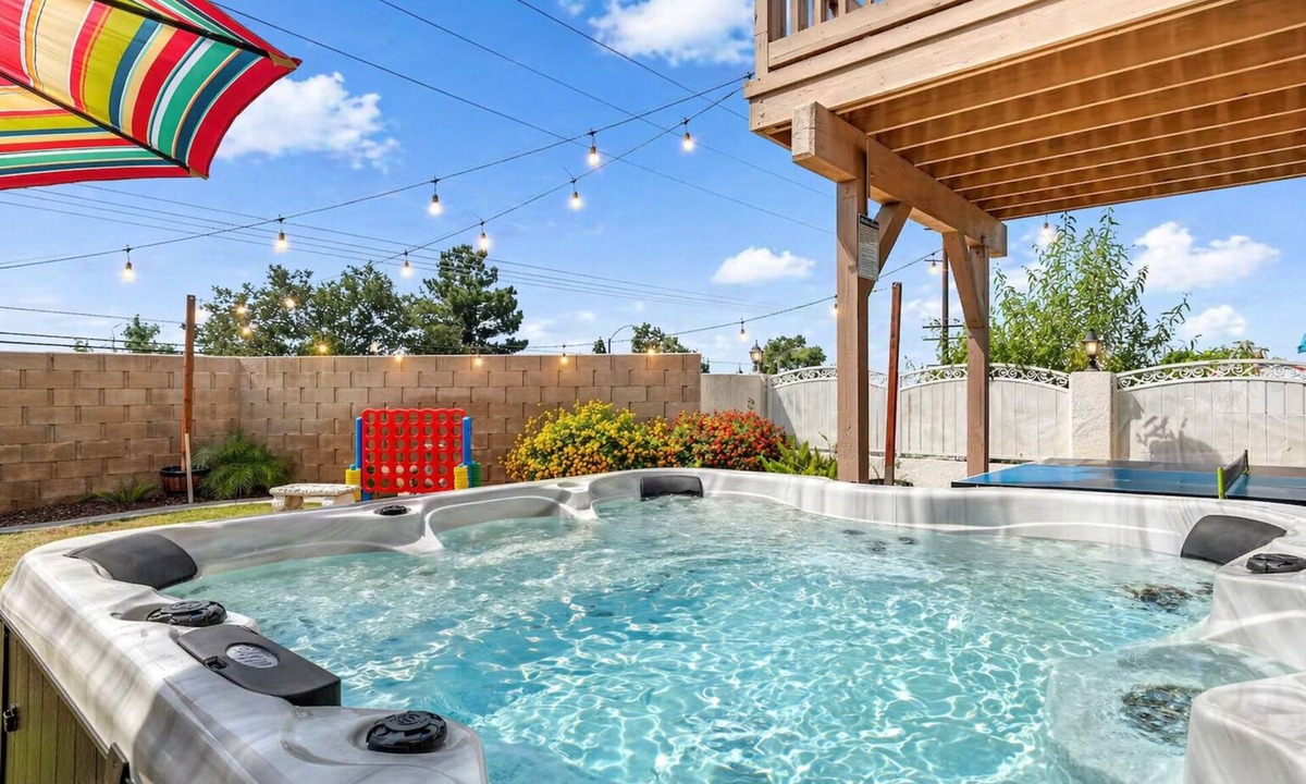 Moreno Valley House | Serenity Villa Hermosa, Jacuzzi, Arcade & Fun Games, Backyard, Outdoor Furniture