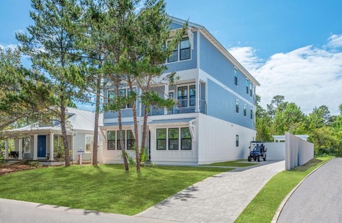 Dune Allen Beach House | Oceana! New 30A home, 3 min to beach, with Golf Cart
