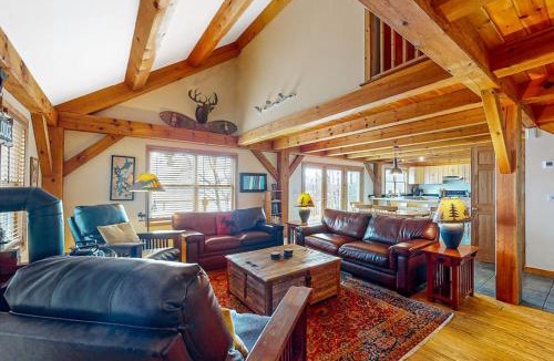 Greenville Junction House | Spectacular lakefront home with dock, firepit, & vaulted ceilings - dog-friendly