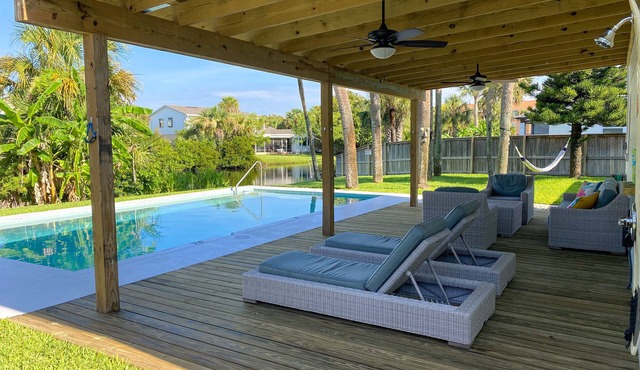 3 bed/3bath pool home, one block from beach