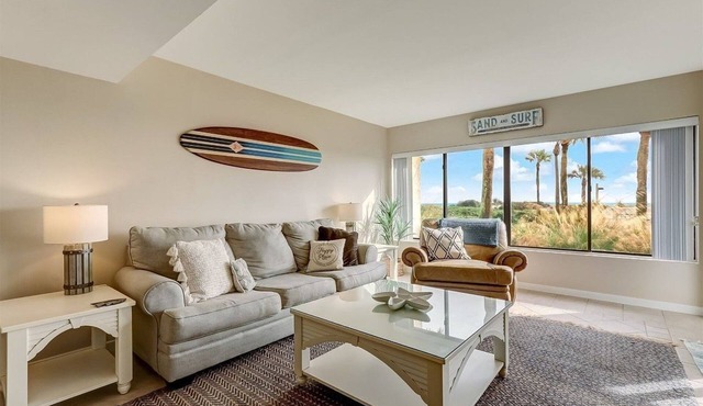 A bright oceanfront condo on the first floor at the Amelia Surf & Racquet Club