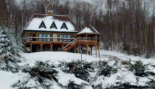 Dog-friendly, lake-view chalet with gazebo, wraparound deck, grill, & fireplace