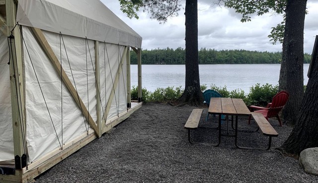 Pet-Friendly Glamping Vacations at this Waterfront Safari Tent in Naples, Maine