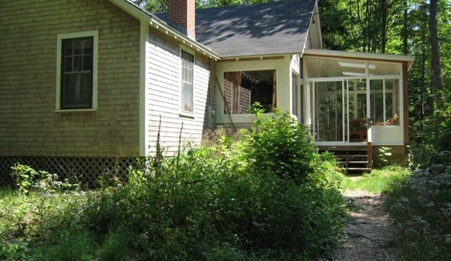Quiet cottage in the woods with private access to beach, shore views of Acadia.