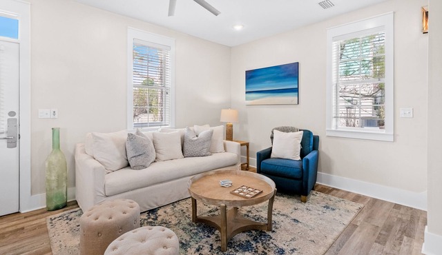 Sunny home with pool and hot tub access, WiFi, central AC, and balcony